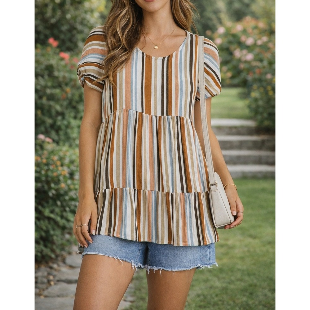 Forever 21 Womens Striped Tiered Babydoll Tunic Top Multi-Color Size Small